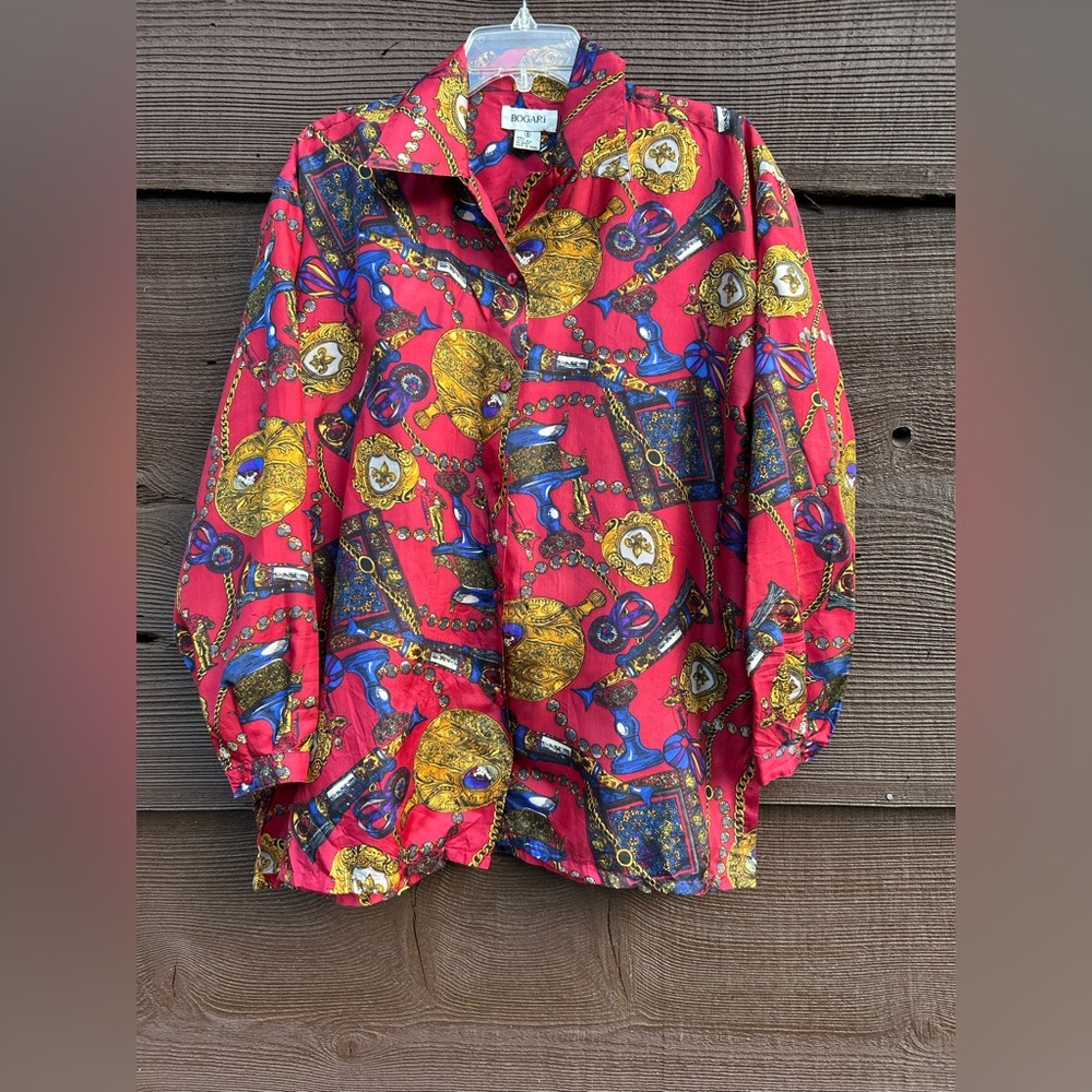 209.BOGARI Women’s Vintage 100% Silk Button-Down Blouse